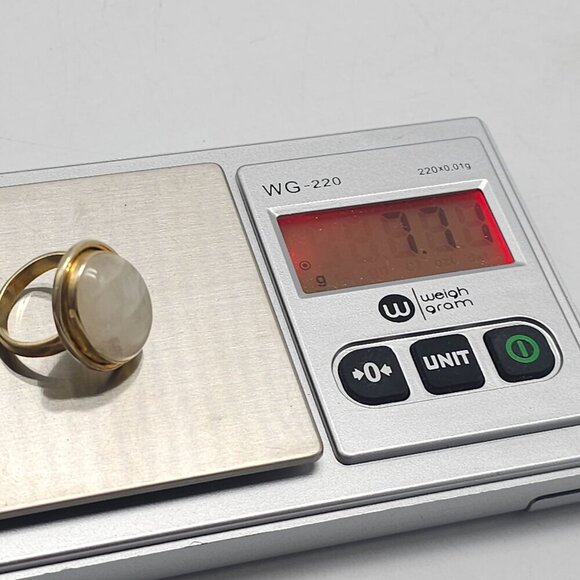 Vintage Gold Plated 925 Sterling Silver Ring With Round White Quartz Size 7 - Picture 5 of 6